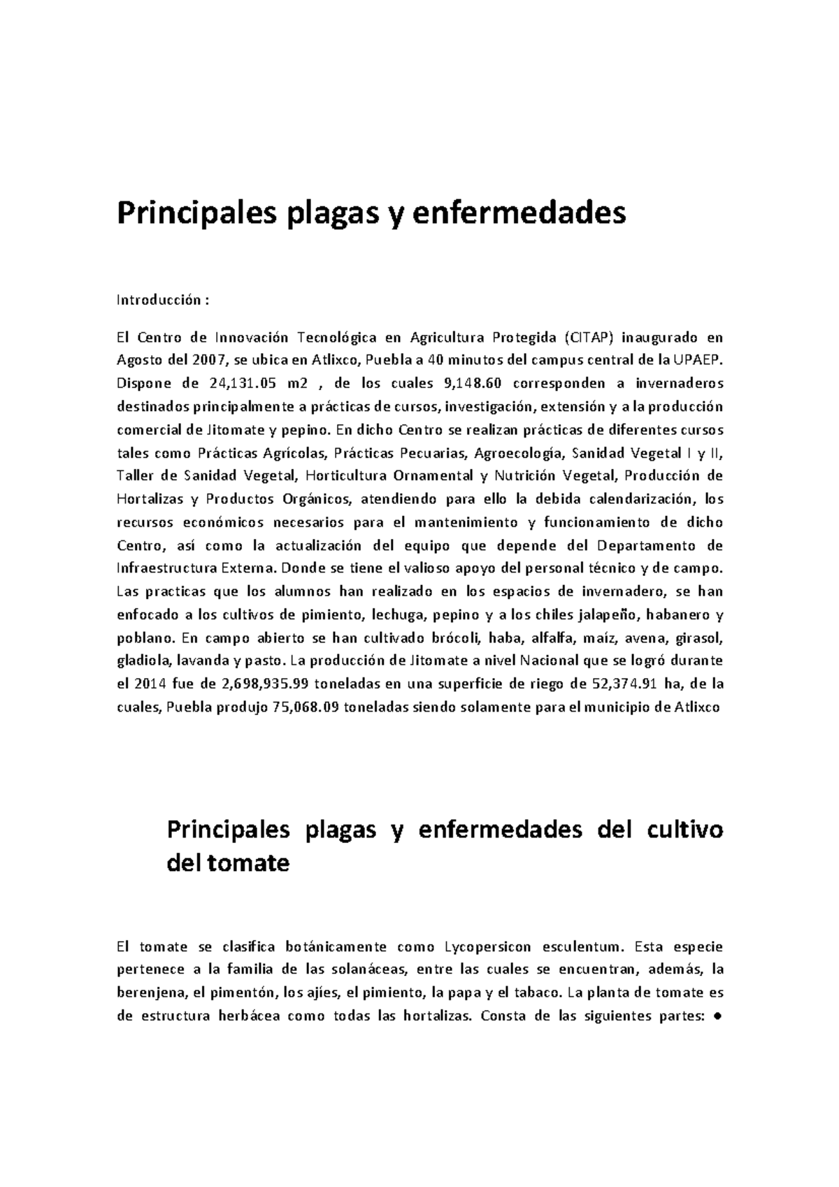 Plagas y Enfermedades del Jitomate y Chile: Estudio CITAP UPAEP - Studocu