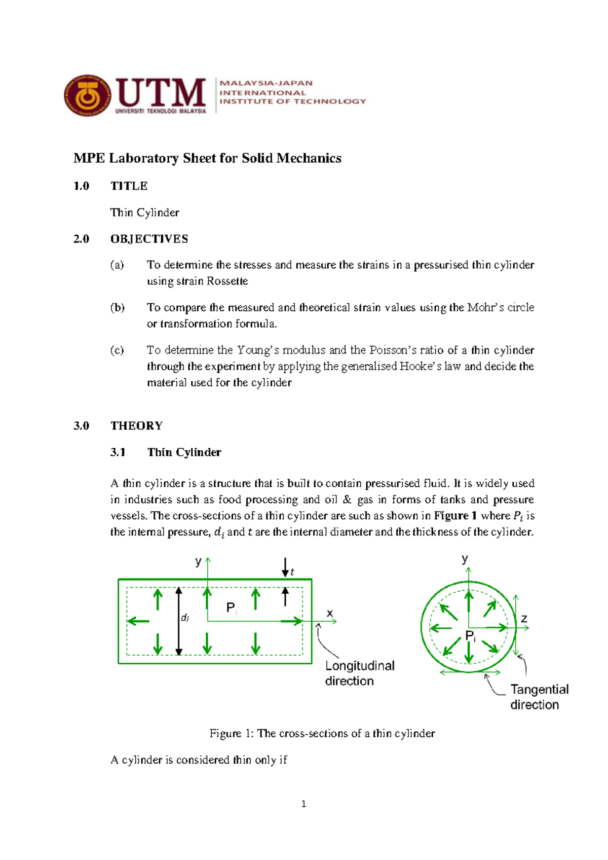 SM Thin-Cylinder - solid mechanics lab - MPE Laboratory Sheet for Solid ...