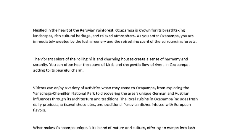 Oxapampa: Nature and Culture in the Peruvian Rainforest - Writing 2 i2 ...