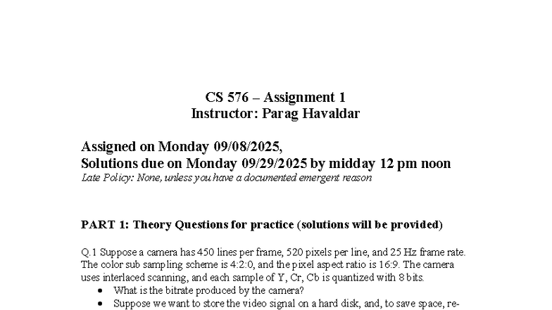 CS 576 Fall 2025 Assignment 1: Quantization and Analysis Tasks - Studocu