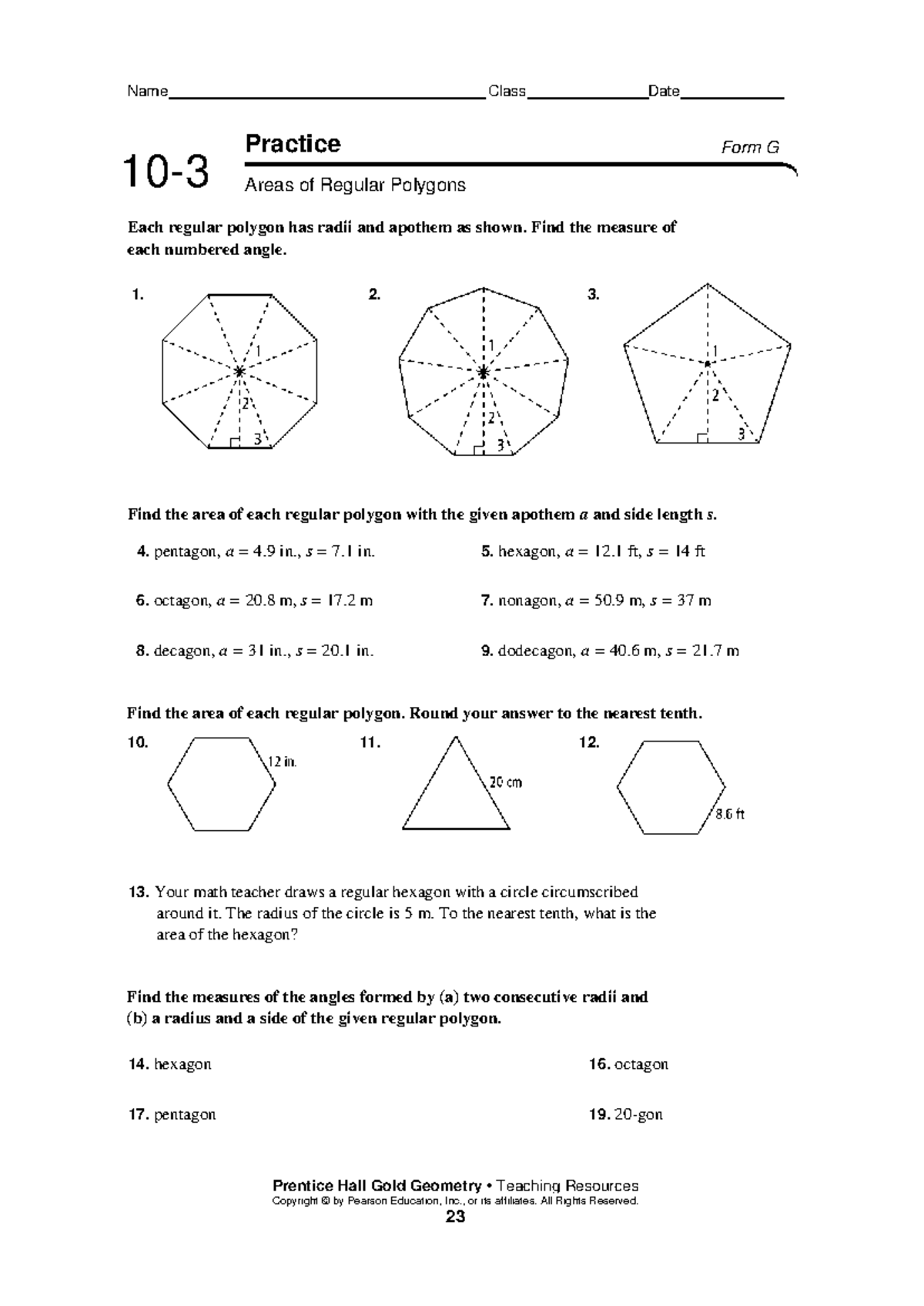 Geometry 10 - Areas of Regular Polygons Practice Notes - Studocu