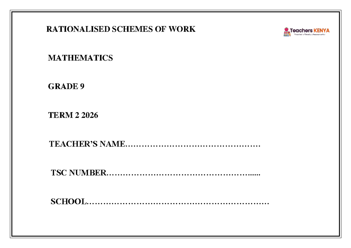 TERM 2 GRADE 9 MATH SCHEMES OF WORK: LESSON PLANS & OUTCOMES - Studocu
