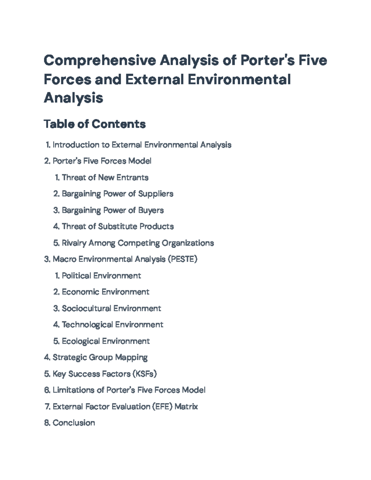 Analysis of Porter's Five Forces & External Environmental Factors ...