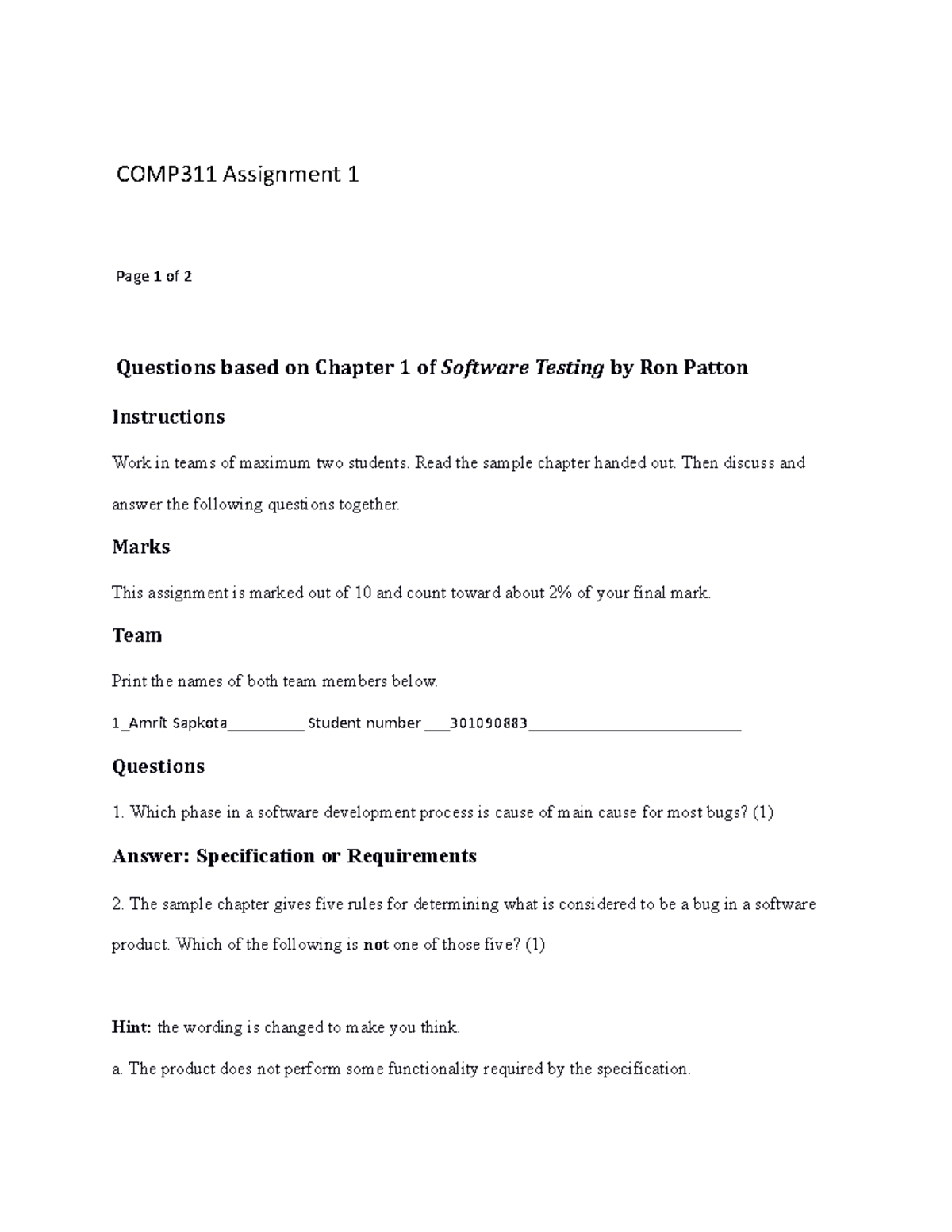 COMP311 Assignment 1 - assign - COMP311 Assignment 1 Page 1 of 2 ...