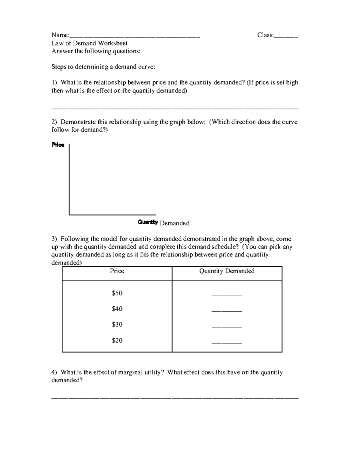 Law of Demand WS - Understanding Price and Quantity Relationships - Studocu