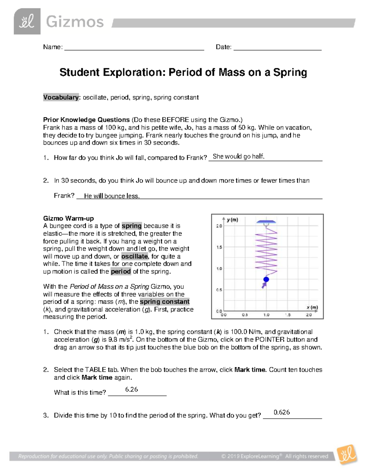 Exploration: Period of Mass on a Spring (Gizmo Activity) - Studocu