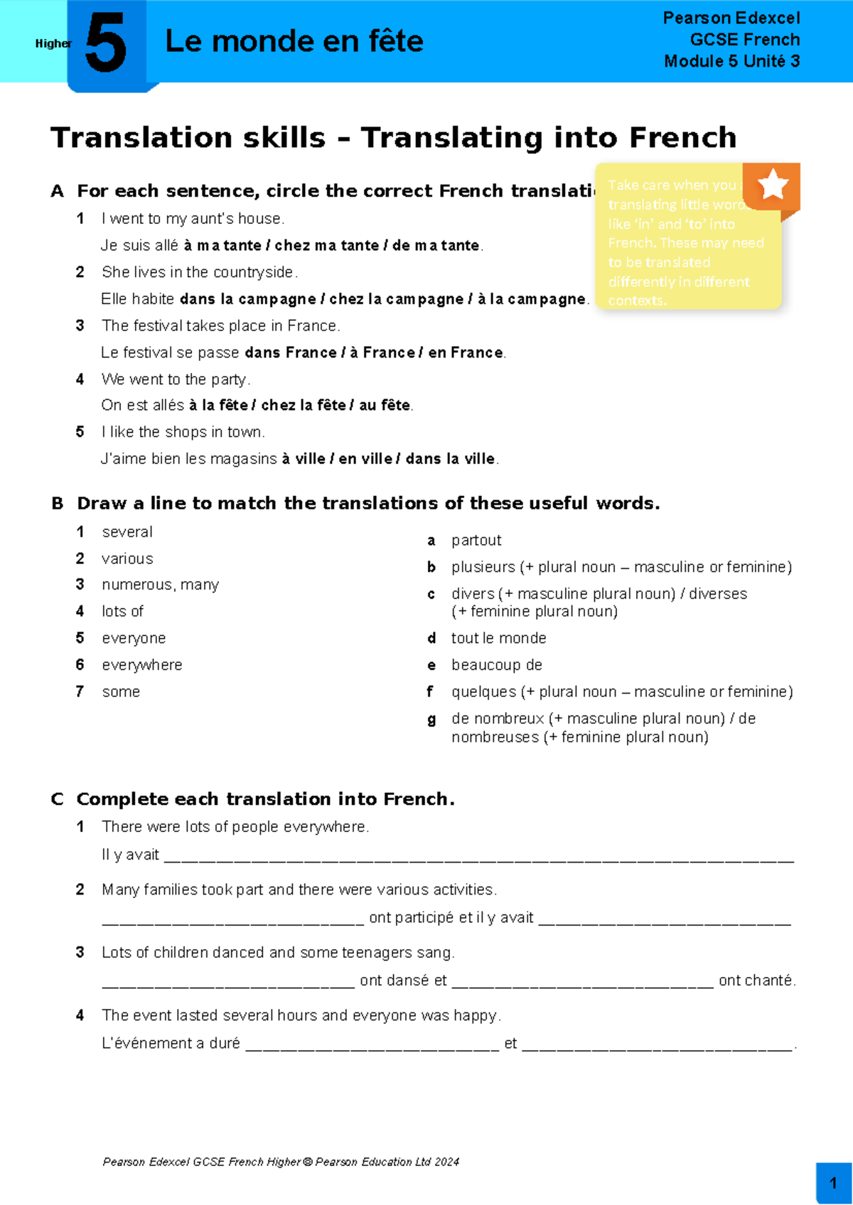 Translation-2 - Summary Language - Pearson Edexcel GCSE French Module 5 ...