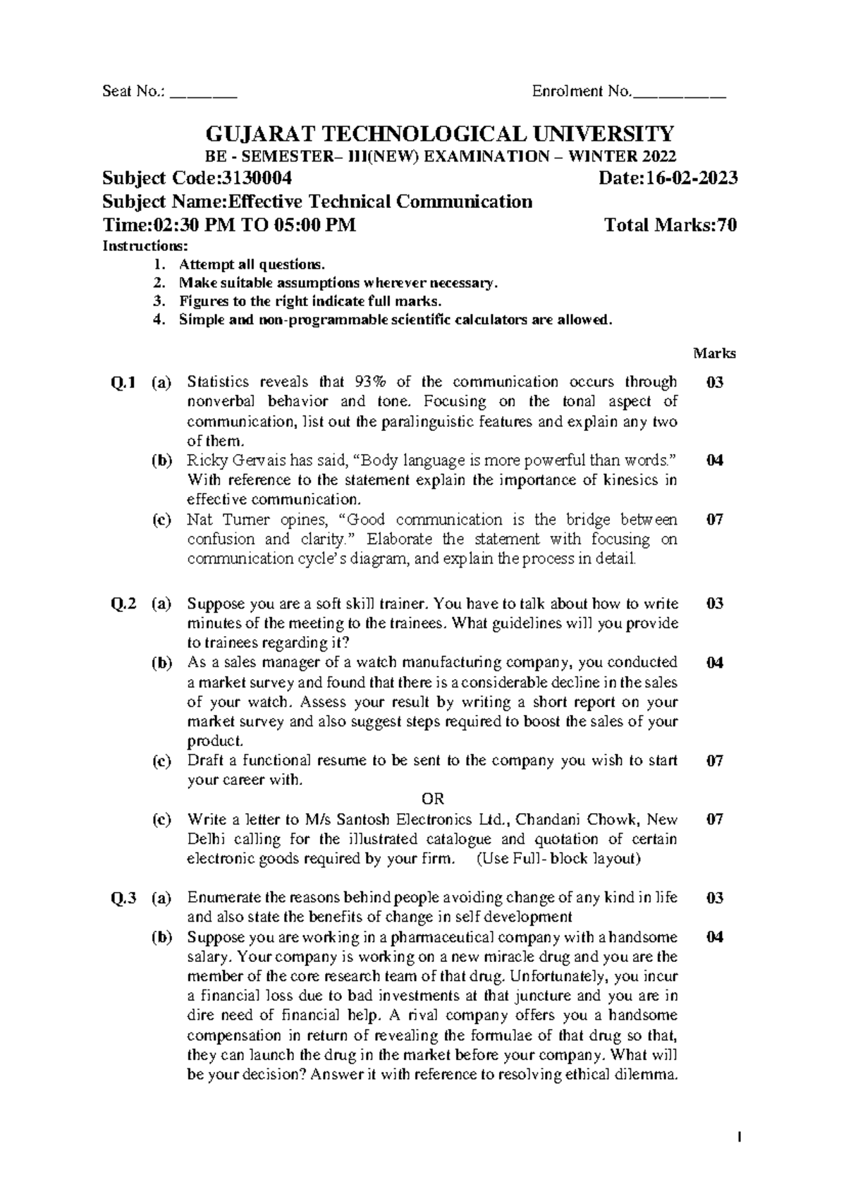 ETC W2022 - Effective Technical Communication Exam Paper Analysis - Studocu