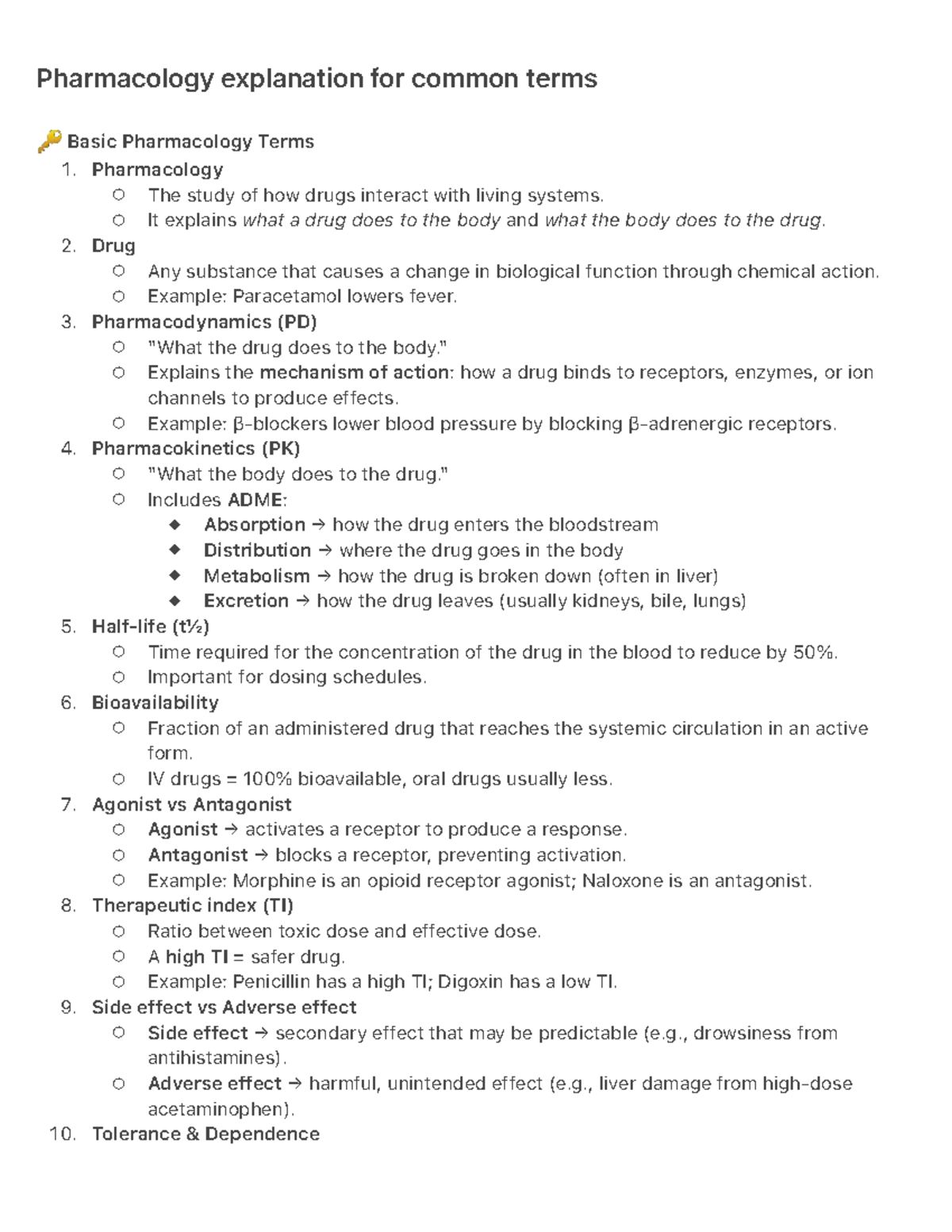 Pharmacology 101: Key Terms Explained for Course 0987654321 - Studocu