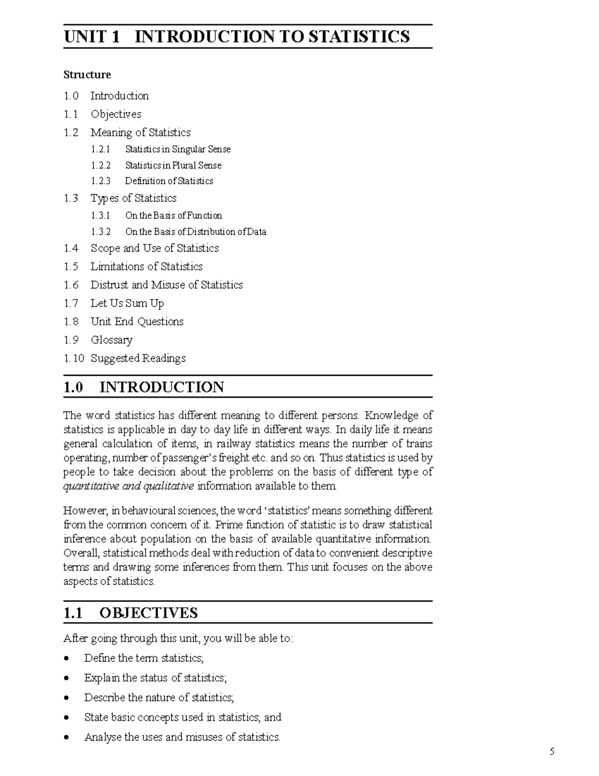 Statistics management - Introduction to Statistics UNIT 1 INTRODUCTION ...