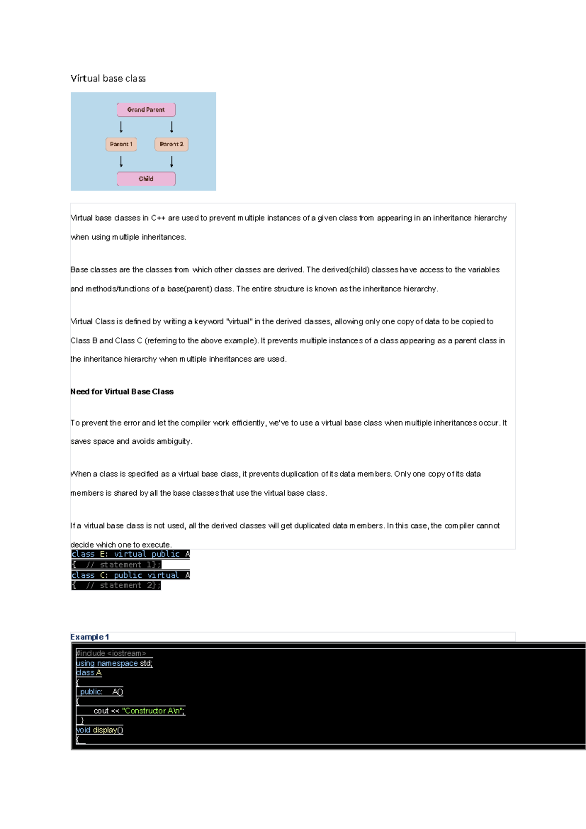 C++ Virtual Base Class Concepts and Examples (CS101 Lecture Notes ...