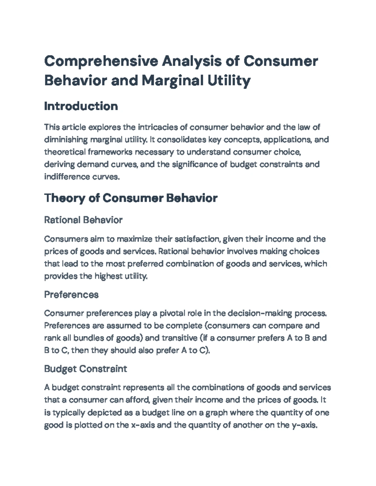 Understanding Consumer Behavior and Utility Maximization: Key Concepts ...