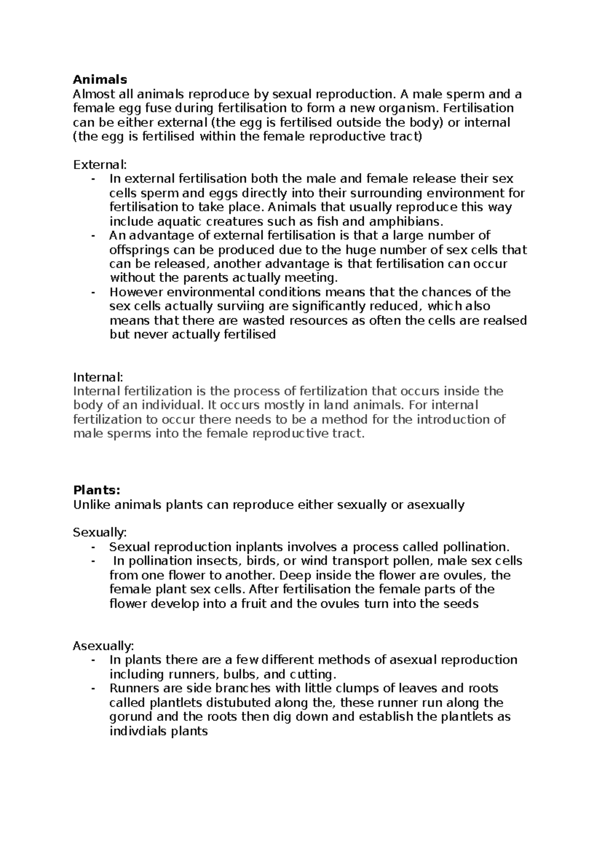 Bio mod 5 - mod 5 notes - Animals Almost all animals reproduce by ...
