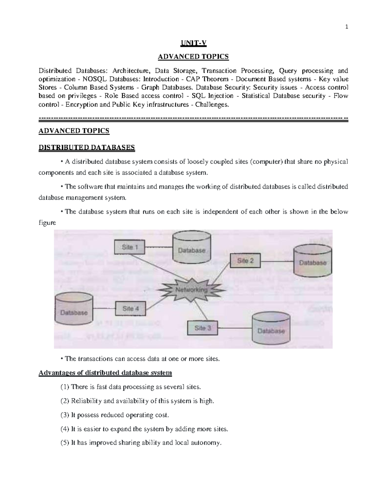 DBMS Notes UNIT V: Advanced Topics in Distributed Databases and ...