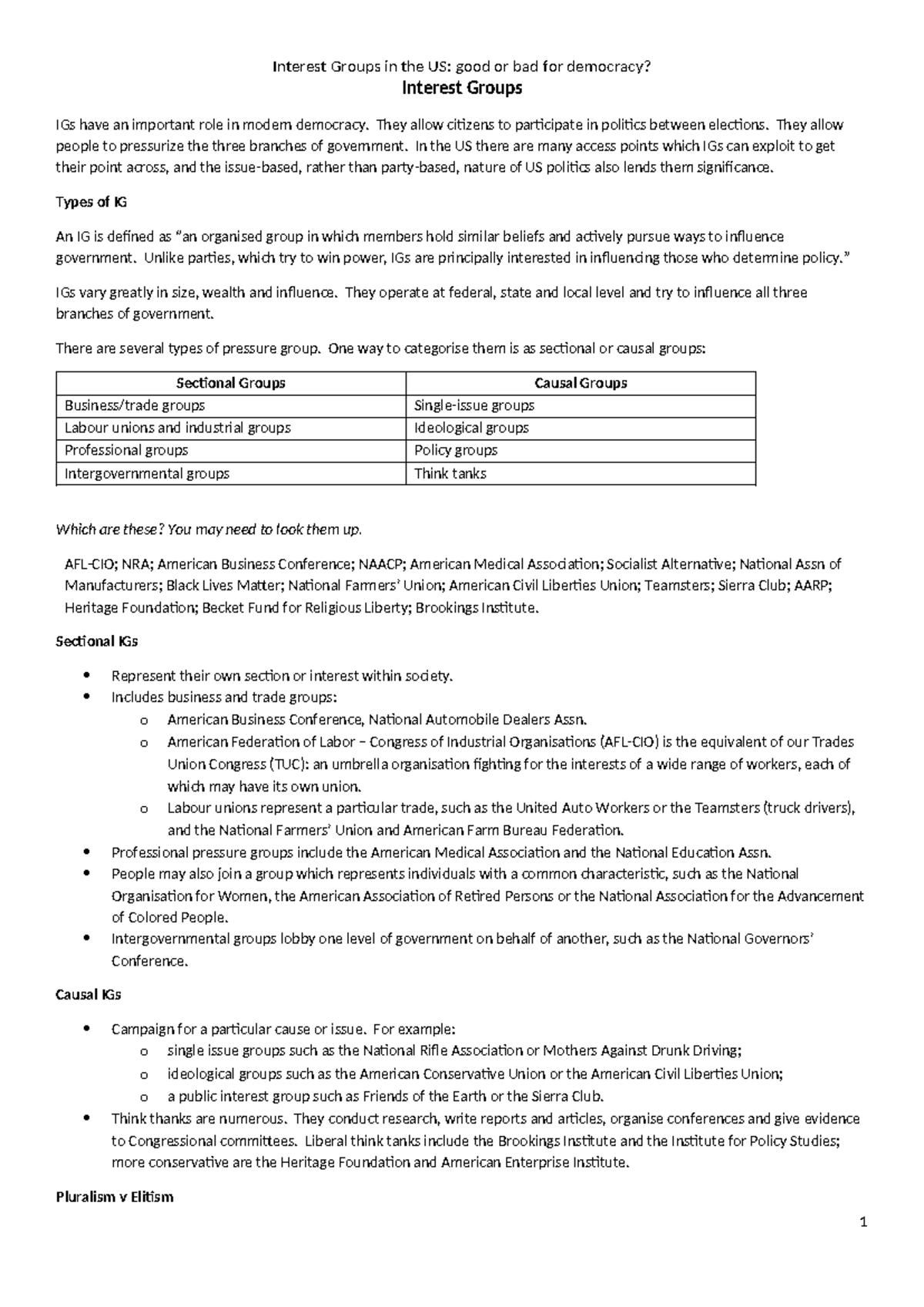 US IGs Notes 2025: The Role of Interest Groups in Democracy - Studocu