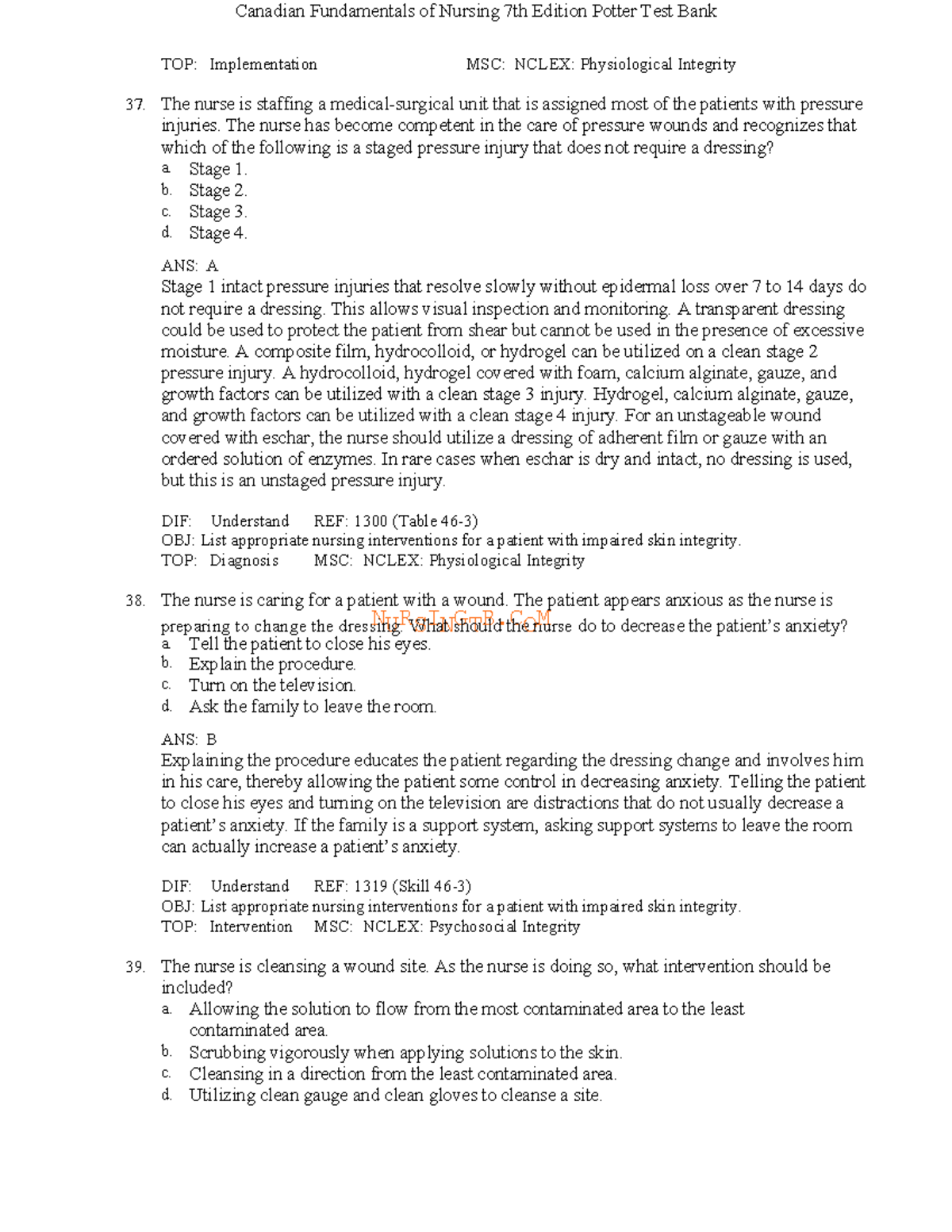 Canadian Fundamentals of Nursing 7th Ed. Potter Test Bank: Pressure ...