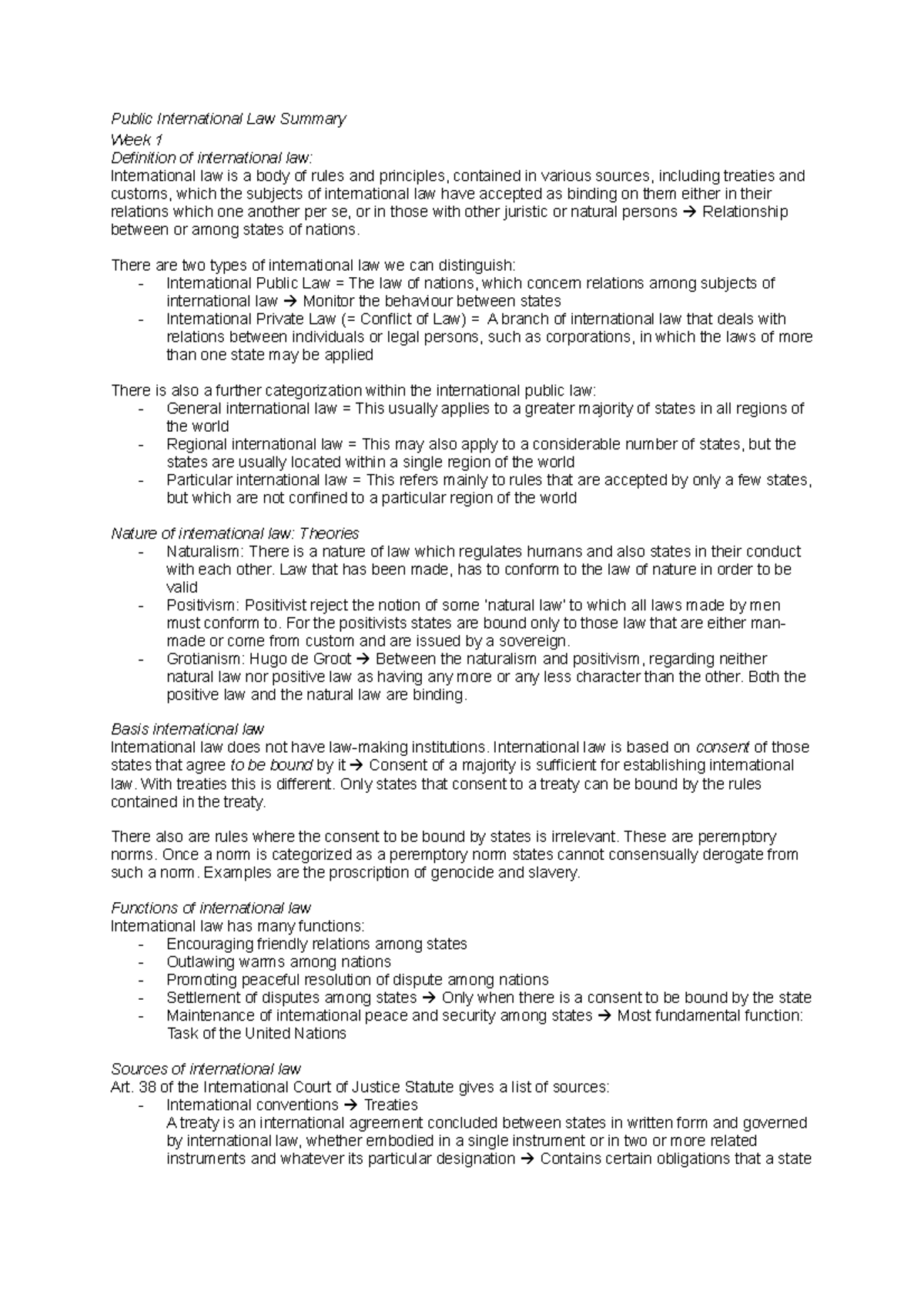 PIL Samenvatting - Public International Law Summary Week 1 Definition ...