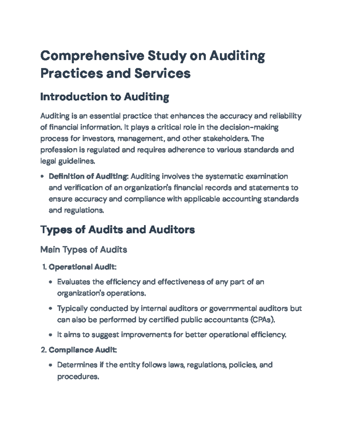 Comprehensive Overview of Auditing Practices and Services - Auditing ...