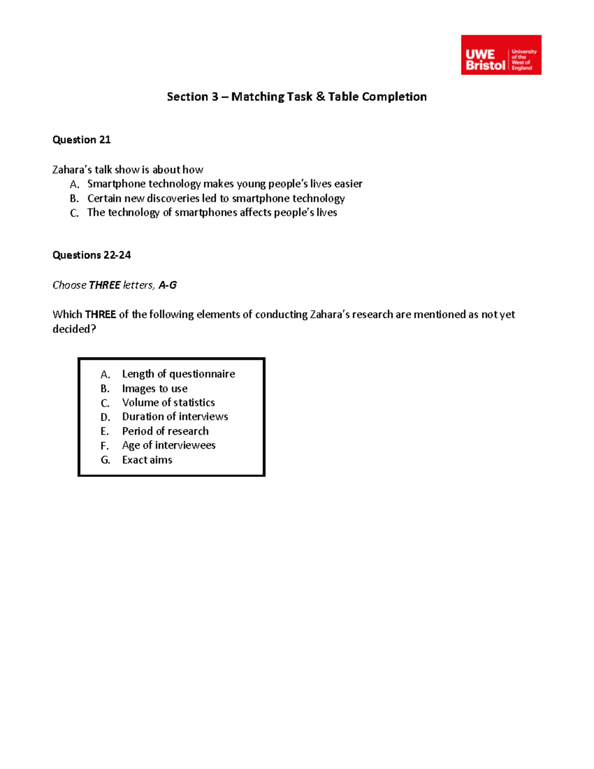 01 Section 3 - Matching Task & Table Completion Notes - Studocu