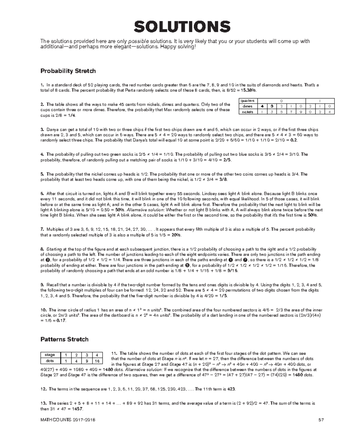 MATHCOUNTS 2017-2018 Solutions: Probability & Patterns Exercises - Studocu