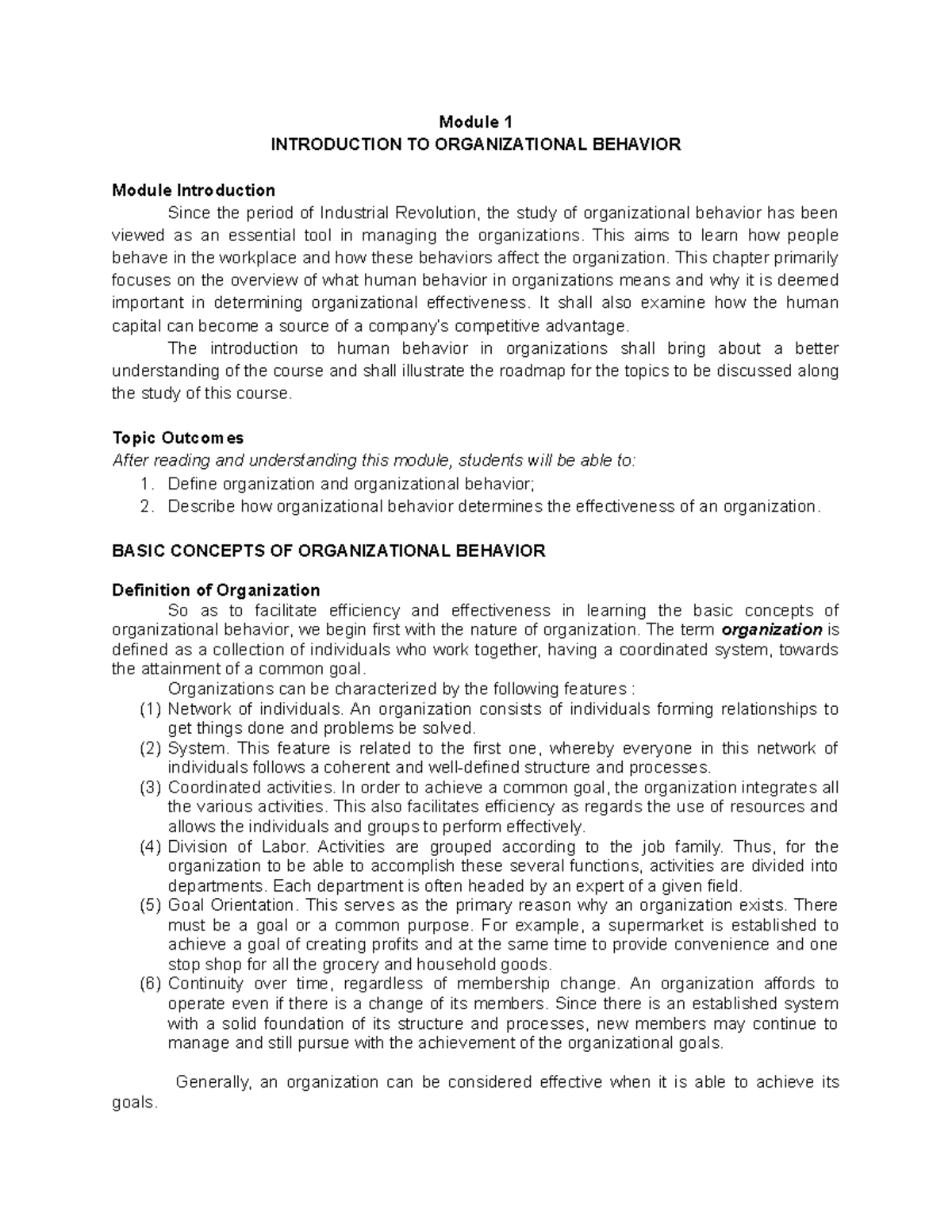 Chapter 1 Overview of Organizational Behavior Concepts (OB101) - Studocu