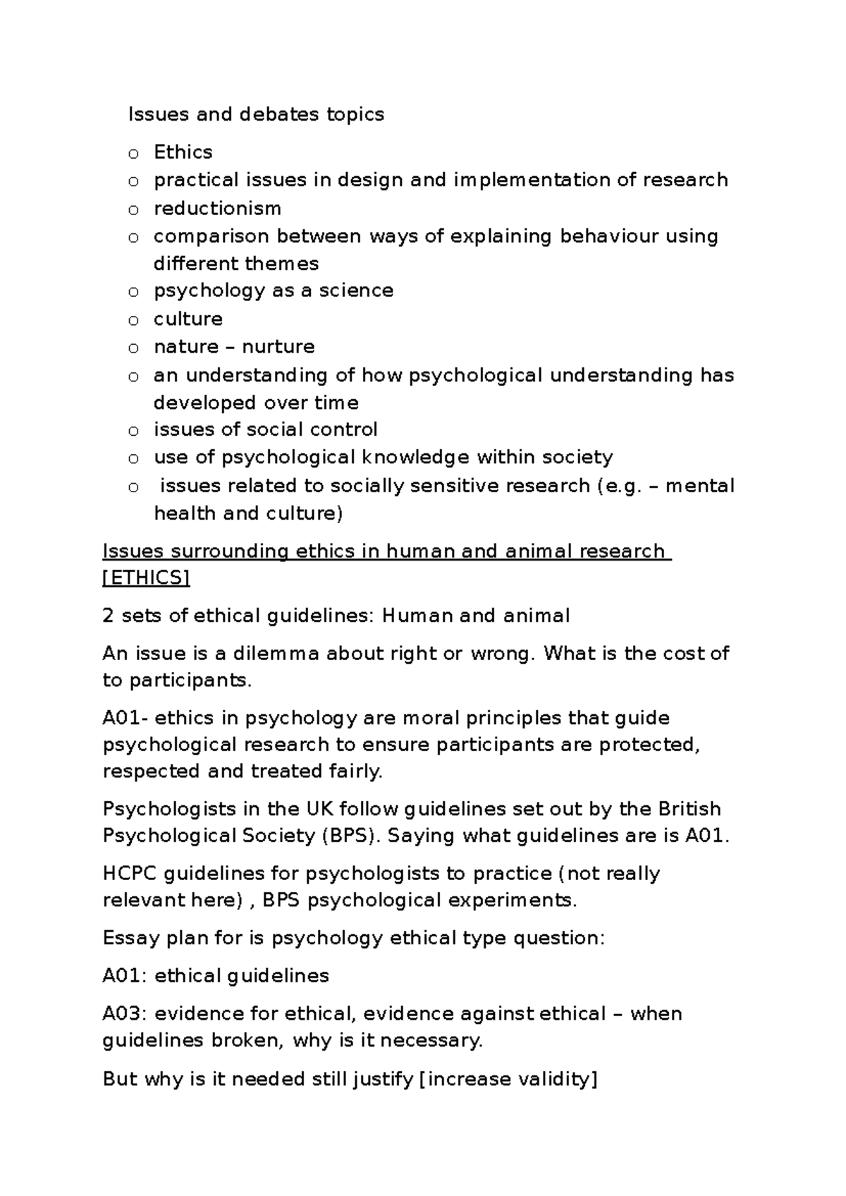 Ethics in Psychology: Issues, Guidelines, and Debates (PSY101) - Studocu