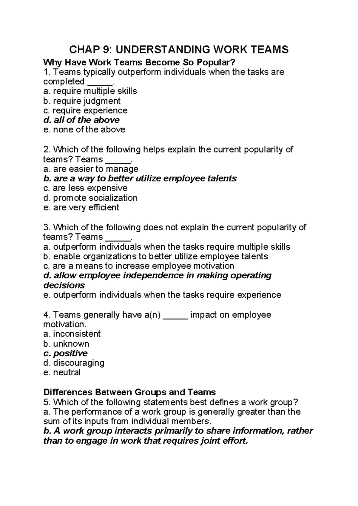 OB - CHAP 9 - Final Exam Prep on Understanding Work Teams - Studocu
