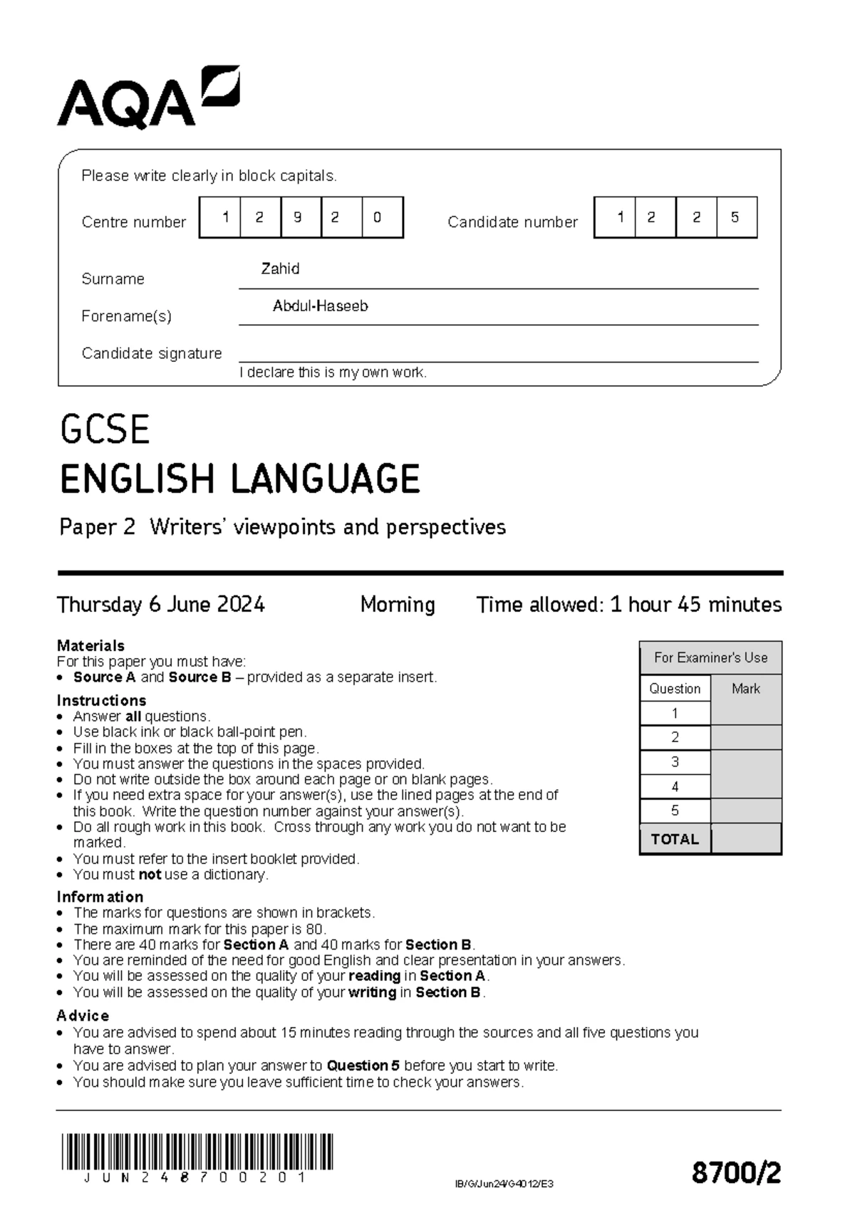 2024 AQA GCSE English Language Paper 1 Insert - Creative Reading ...