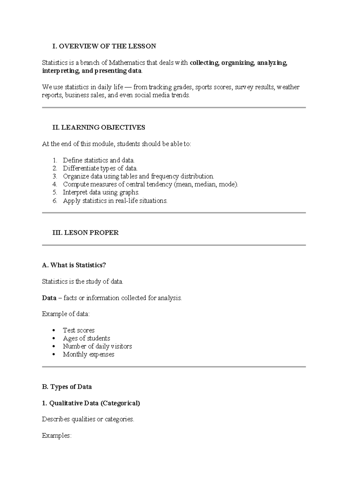 Statistics Module: Overview, Objectives, and Applications - Studocu