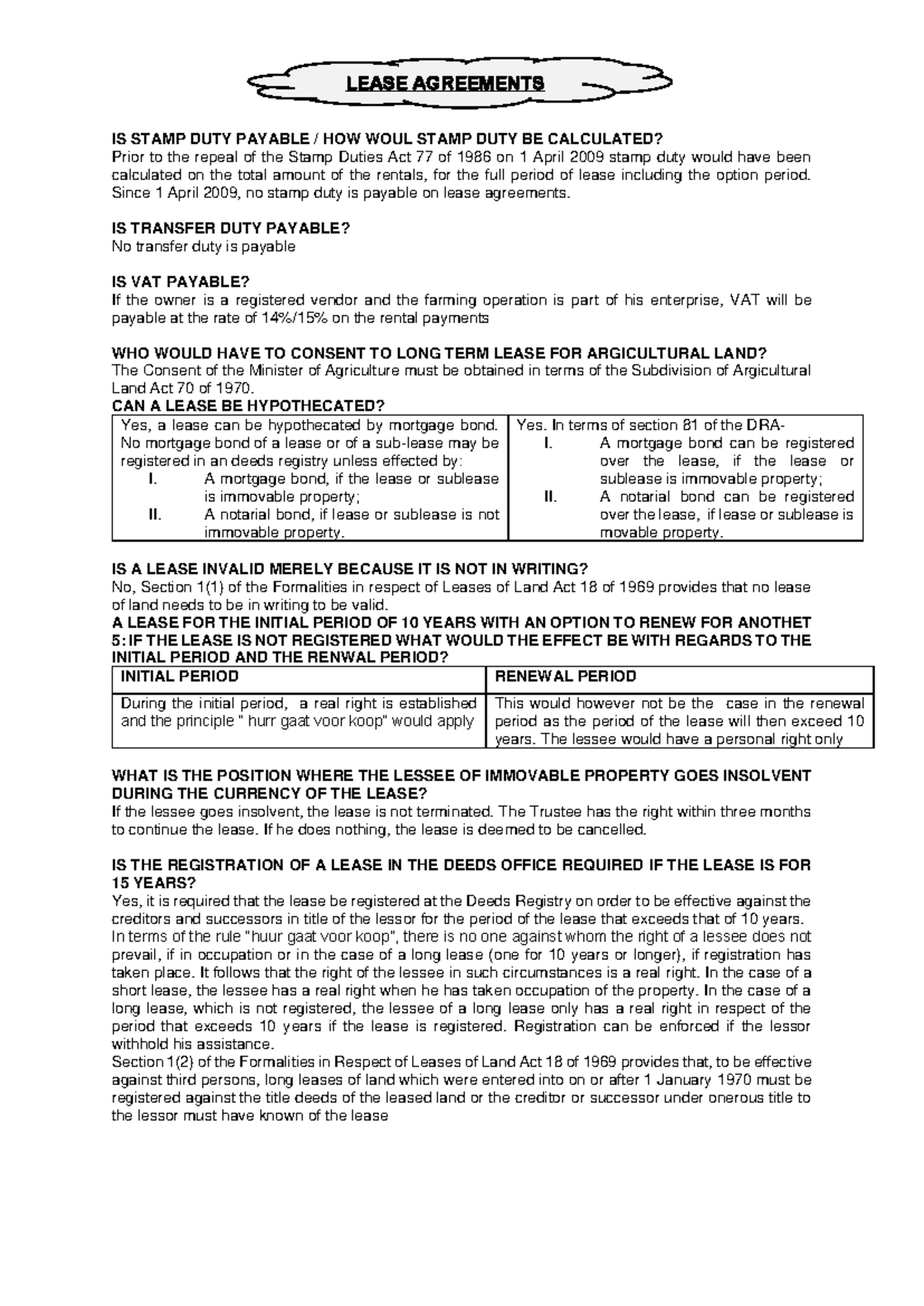 Comprehensive Guide to Lease Agreements and Legal Implications - Studocu