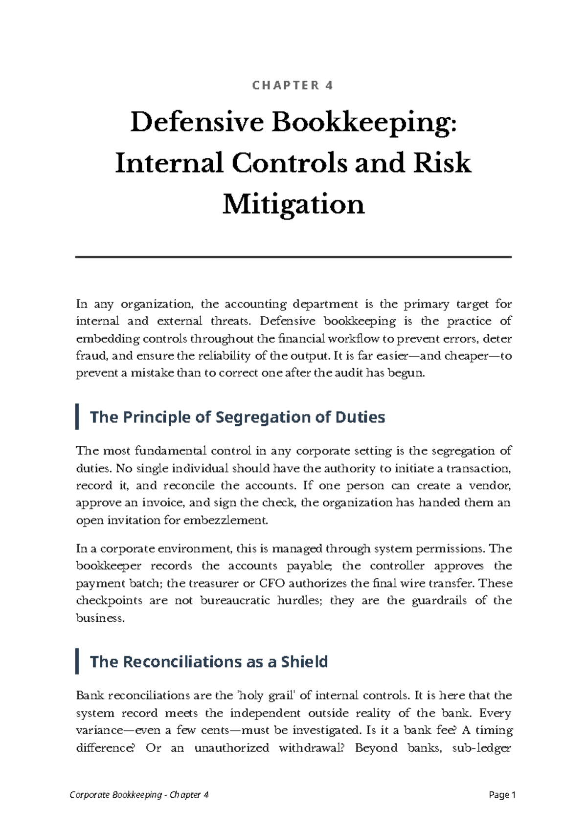 Chapter 04: Defensive Bookkeeping - Internal Controls & Risk Mitigation ...