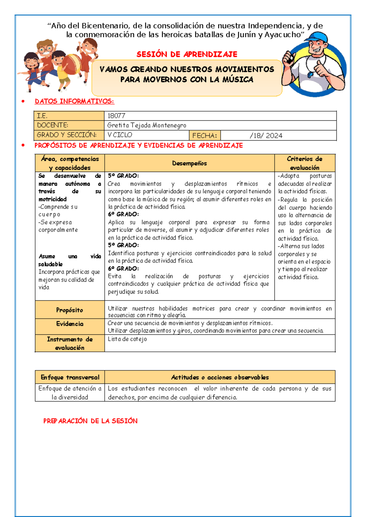 SES-EDUC- Física- Sesión de Aprendizaje: Movimientos y Ritmos en Clase - Document Preview