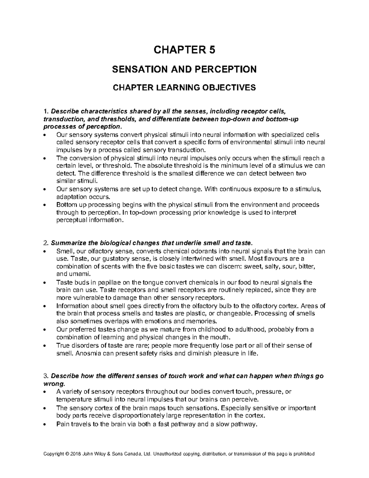 Psychology 1000 - Chapter 5 Test Bank: Sensation and Perception ...