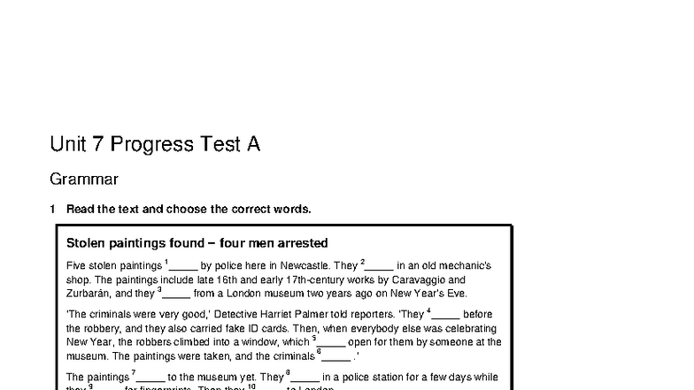 Unit 7 A Progress Test: Grammar & Vocabulary Review - Studocu