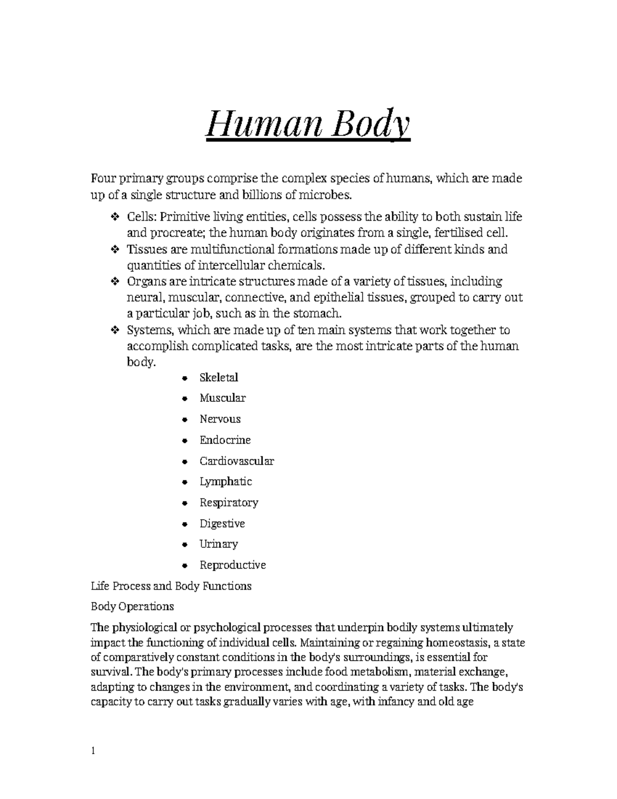 Comprehensive Overview of Human Anatomy & Physiology (BIO 101) - Studocu