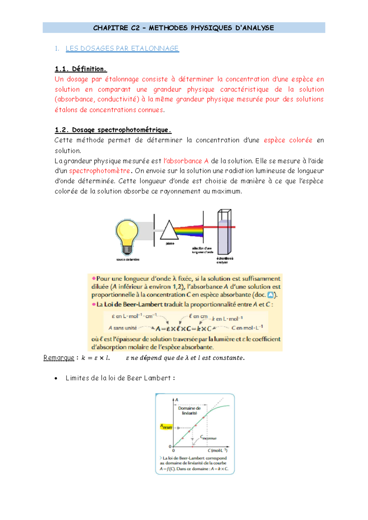 C2 - Cours - CHAPITRE C2 – METHODES PHYSIQUES D’ANALYSE 1. LES DOSAGES ...