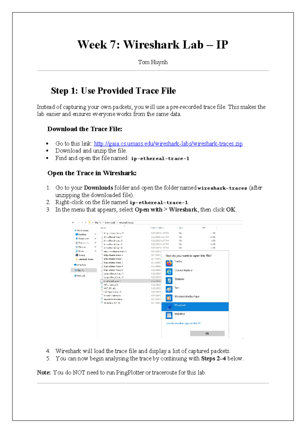 Week 7 Lab Instruction - lab - Week 7: Wireshark Lab – IP Tom Huynh 🔧 ...