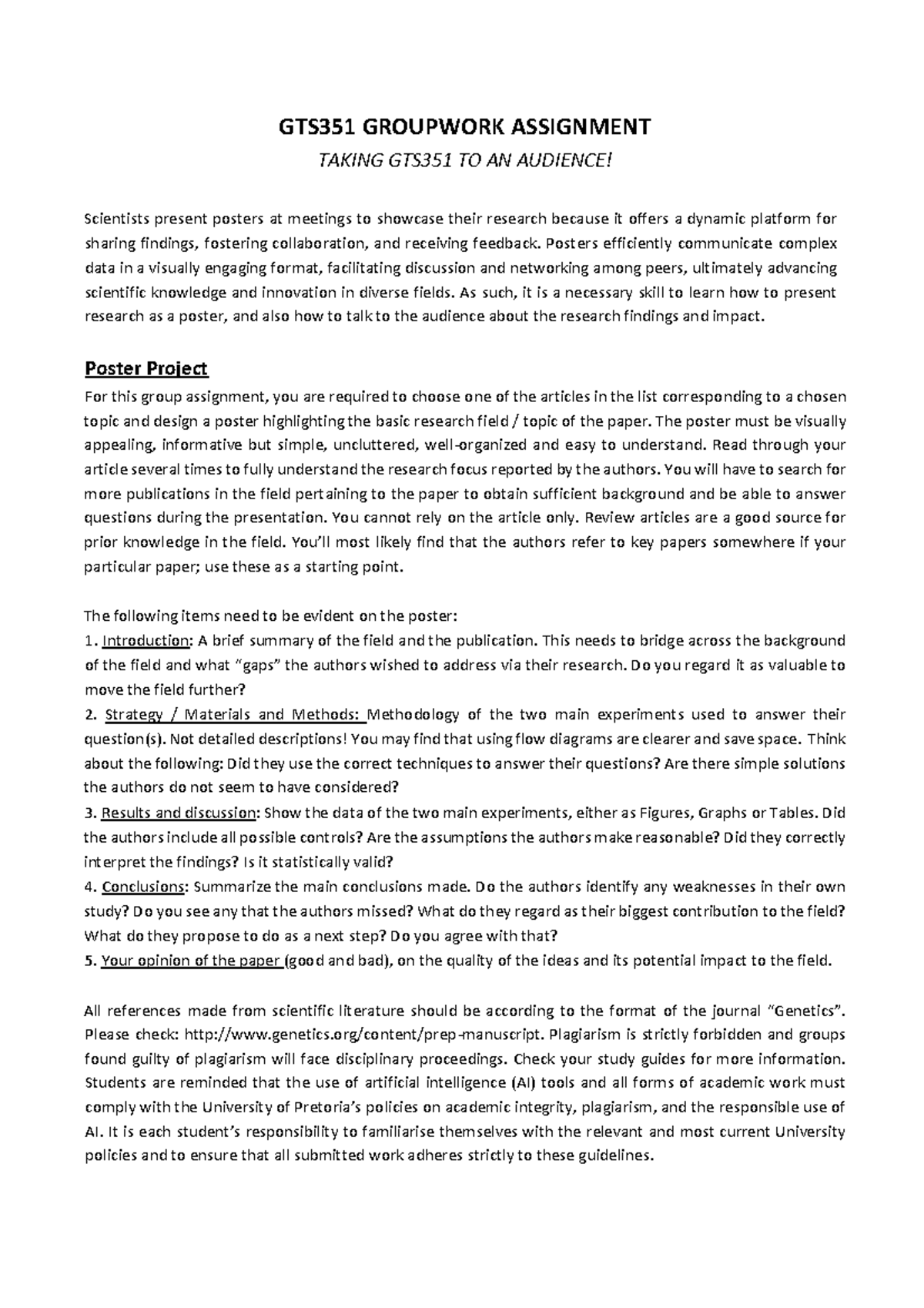 GTS351 Groupwork Assignment: Designing an Engaging Research Poster ...