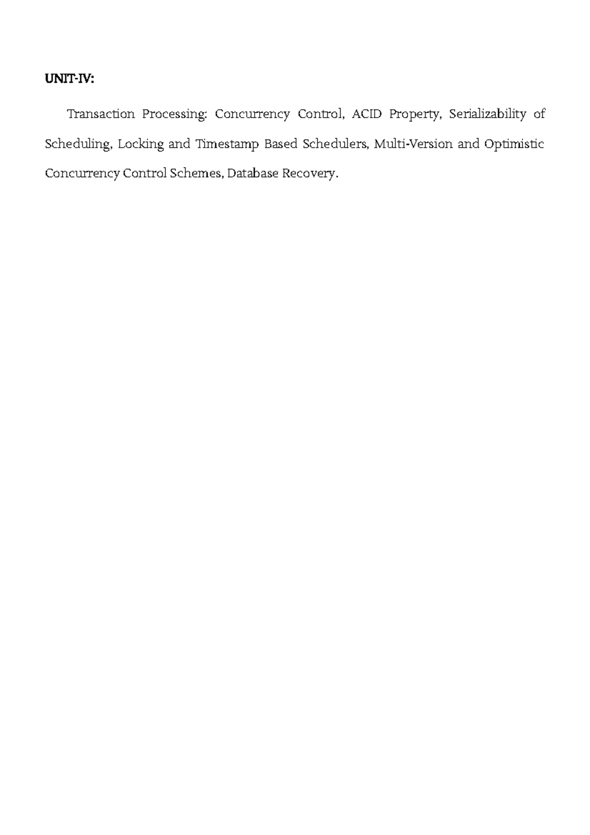 DBMS Unit IV: Transaction Processing & Concurrency Control Notes - Studocu