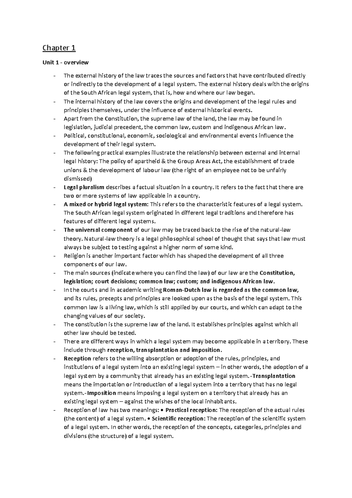 HFL1501 Chapter 1: Overview of South African Legal History and Property Law - Document Preview