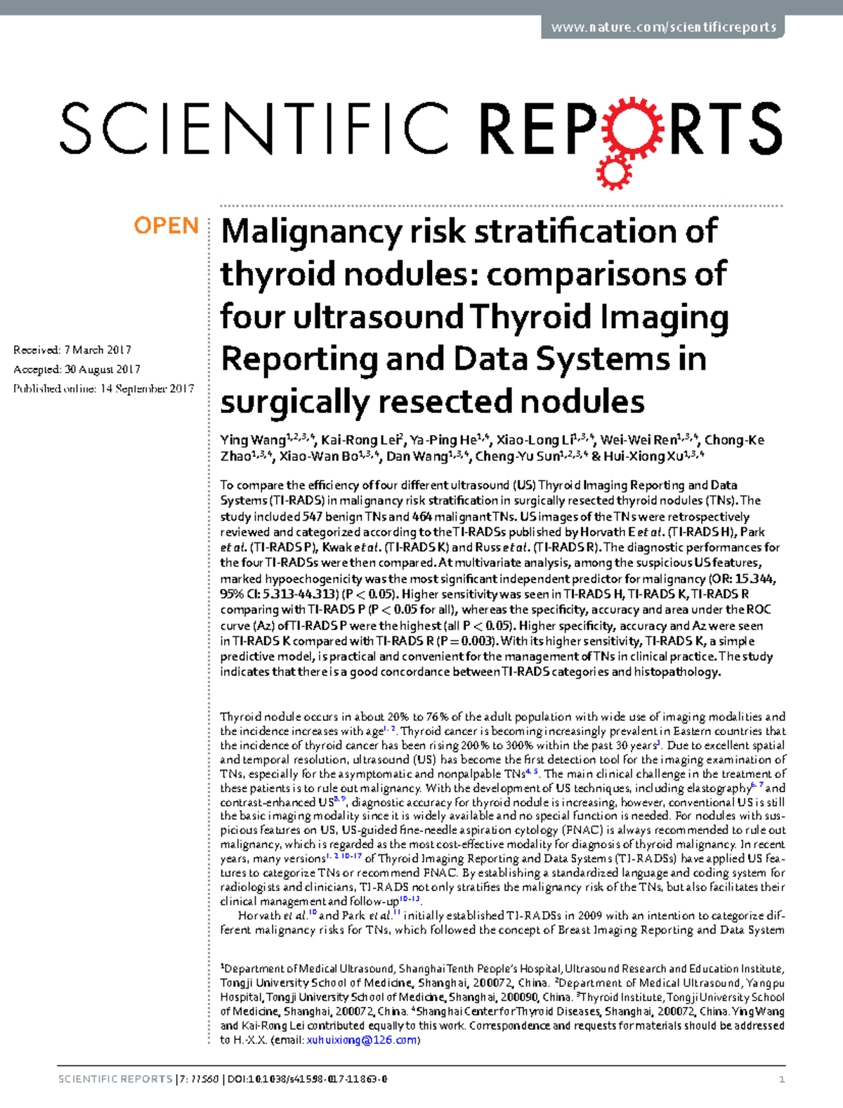 Malignancy Risk Stratification of Thyroid Nodules: A Comparative Study ...