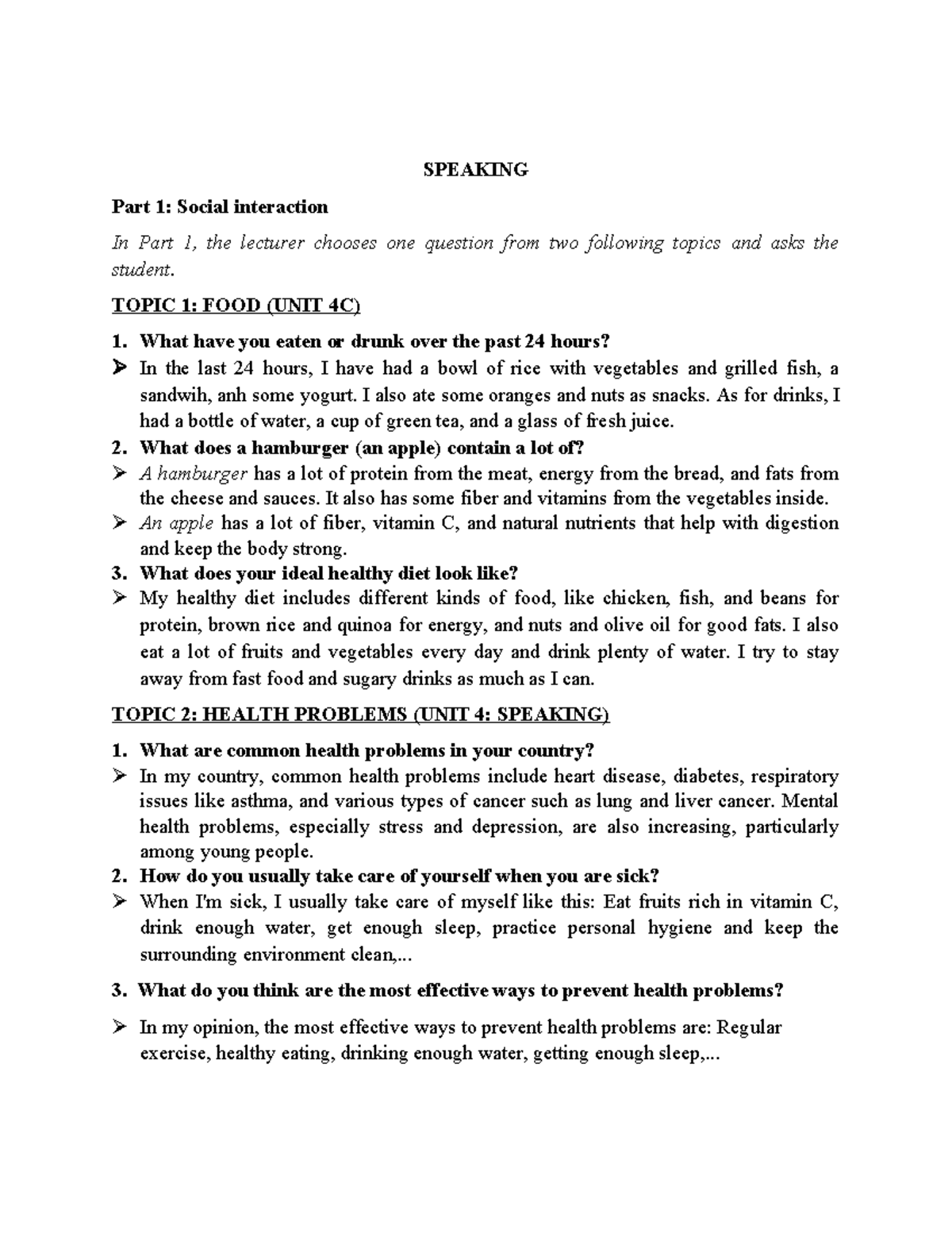 English 3 - Speaking & Writing Exam Notes: Social Interaction & Health ...
