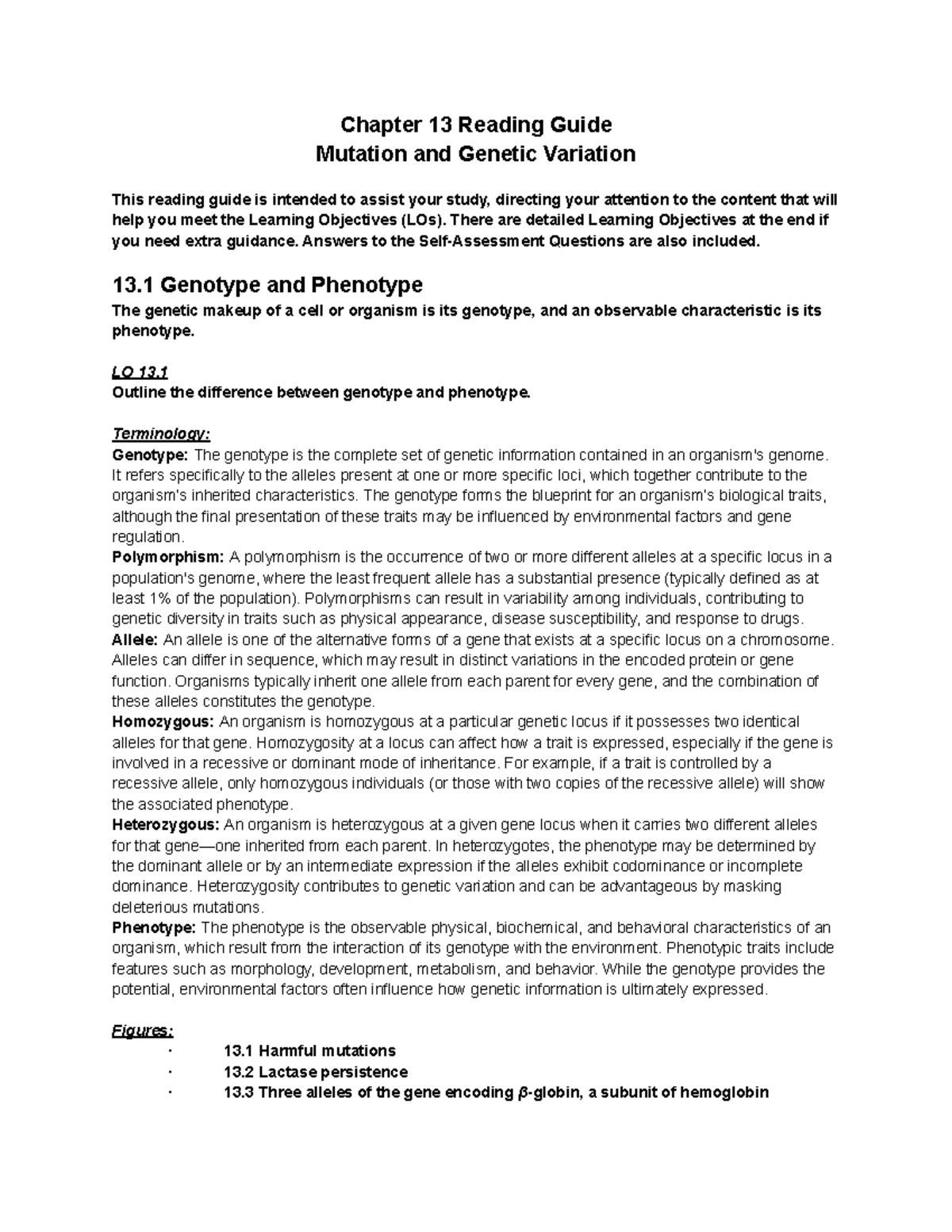 Chapter 13 Reading Guide: Genetic Mutations & Variation Insights - Studocu