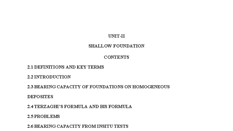 F.E Unit II - Foundation Engineering: Shallow Foundations Overview ...