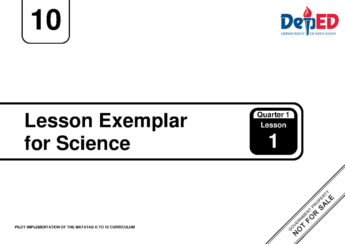 Q1 LE Science 10 Lesson 1 Exemplar: MATATAG K to 10 Curriculum - Studocu