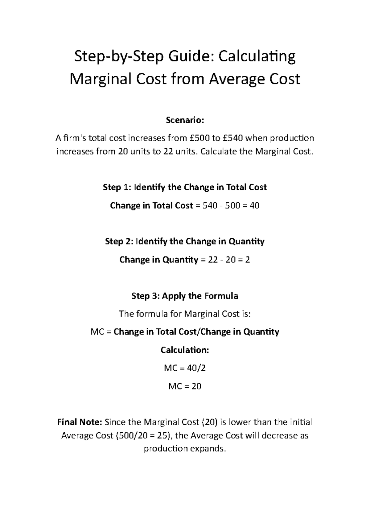 Step-by-Step Guide Calculating Marginal Cost from Average Cost - Step ...