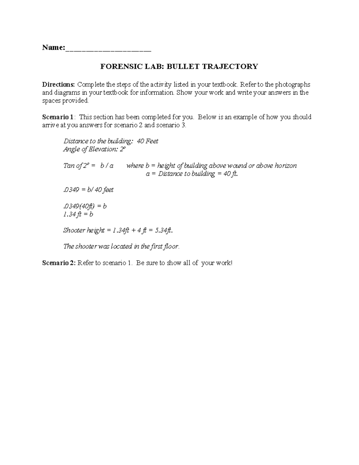 Forensic Lab: Bullet Trajectory Analysis - Lab 1 - Studocu