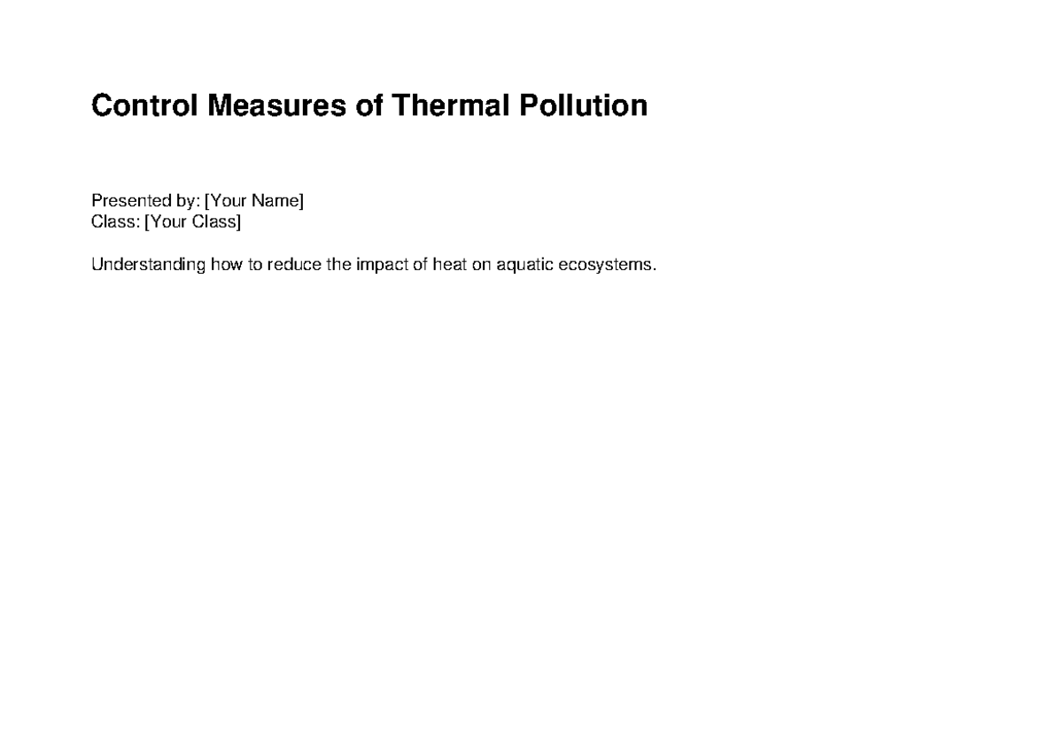 Control Methods Of Thermal Pollution