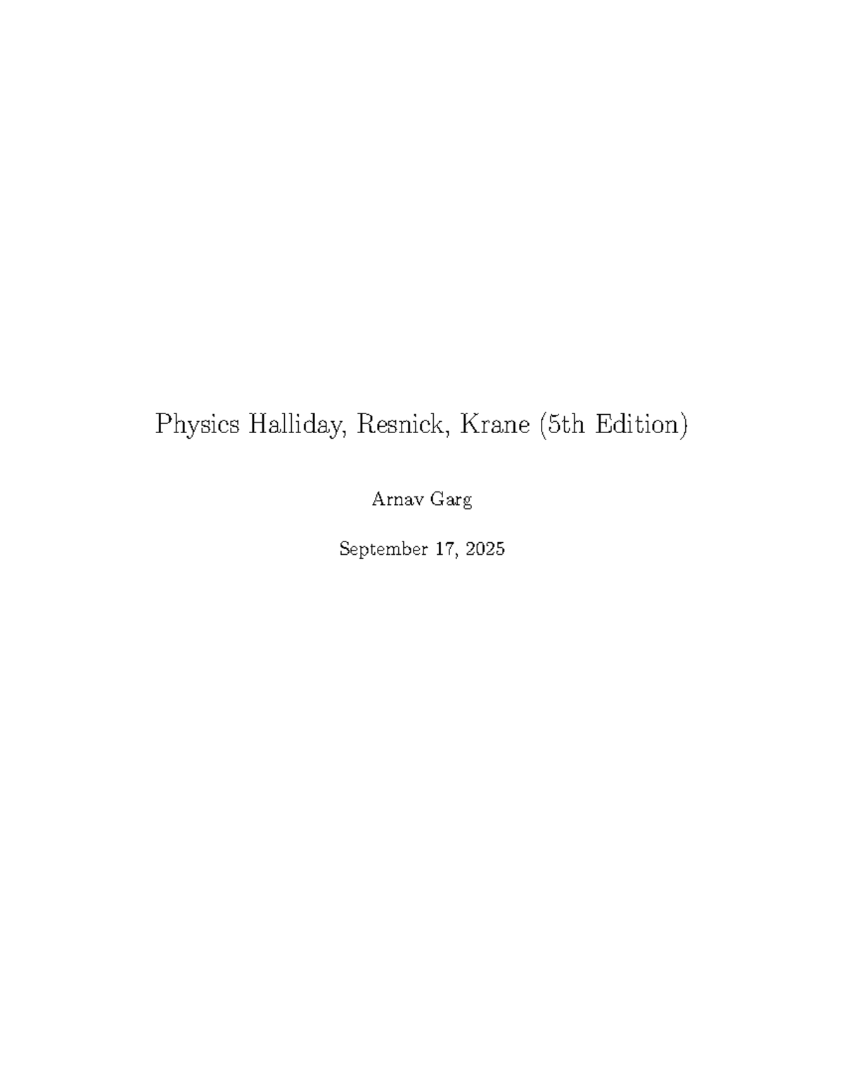 HRK V1 Physics Notes: Halliday, Resnick, Krane (5th Ed.) - Studocu