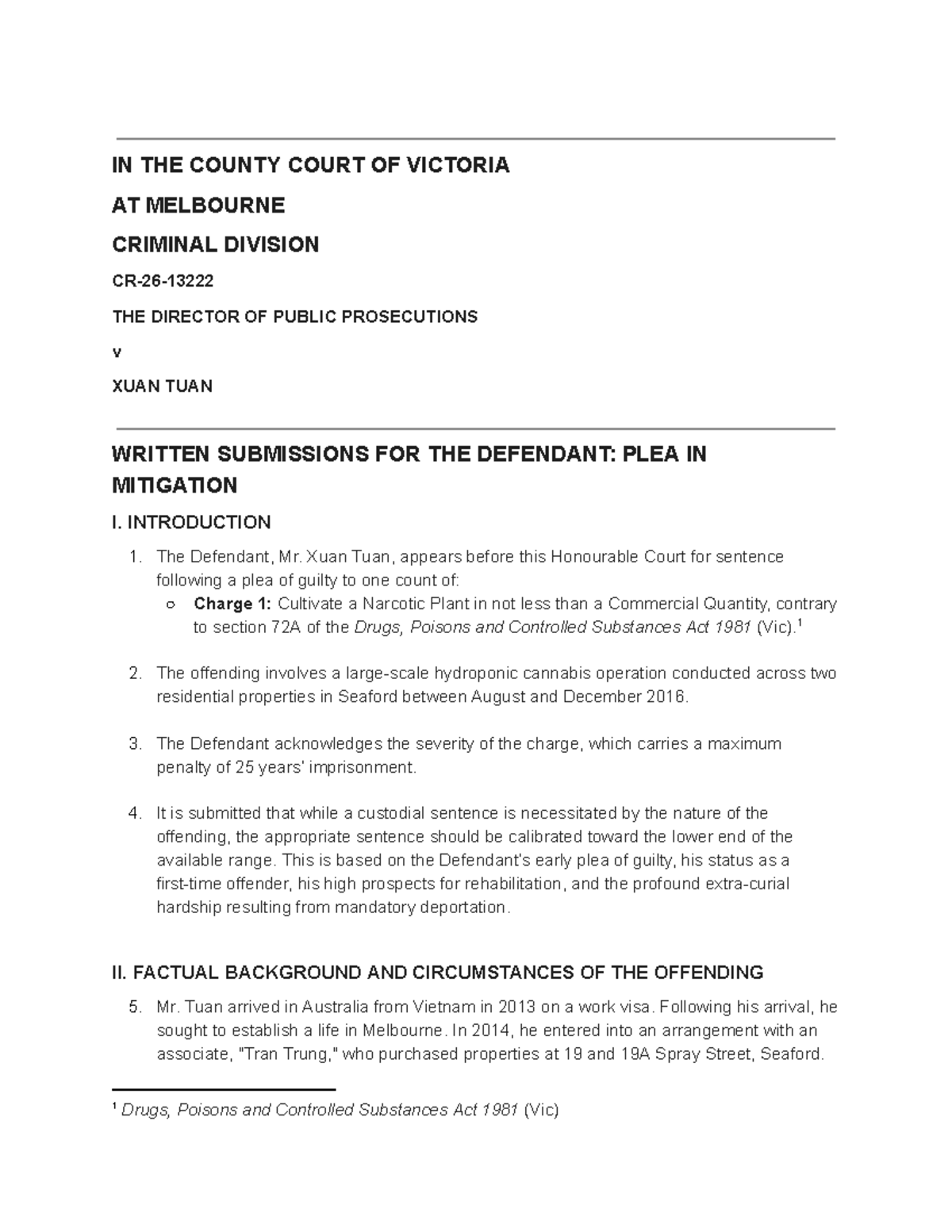Criminal Plea Mitigation Submission: DPP v Xuan Tuan (2026) - Studocu